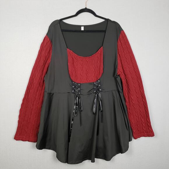 Layered Corset Mini Dress Tunic Black Corset Red Whimsigoth Renaissance Anime - Picture 1 of 7